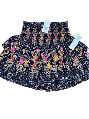 J Marie Blue Pink Floral Mini Skirt Lined Shorts Ruffle Smocked NWT Girls 10